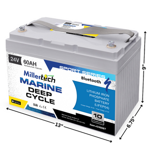 MillerTech 24V 60AH Sport Series Lithium Battery with Bluetooth (2460-BT) Measurements