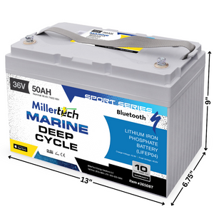 MillerTech 36V 50AH Sport Series Lithium Battery with Bluetooth (3650-BT) Dimensions