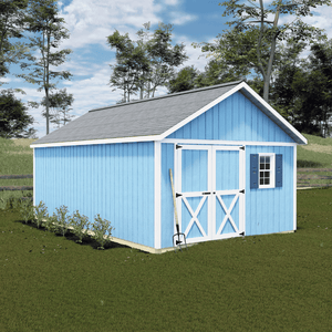 Best Barns Shedquarters light blue on grass