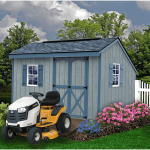 Best Barns Sophisticated Salt Blue Box Shed outdoor setup