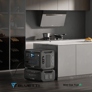Bluetti AC300 with B300K Battery beside kitchen counter