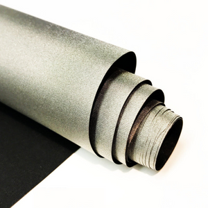 Picture of  CYBER Faraday Fabric EMF RF Shielding Black Fabric Roll 50″ x 1′ with NC4-black on the lower left.