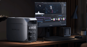EcoFlow DELTA 3 Plus Portable Power Station powering a pc while video editing