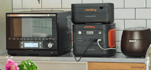 Jackery Battery Pack 1000 Plus with e1000 plus powering toaster and air fryer