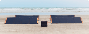 Jackery SolarSaga 200W Solar Panel lined up on beach