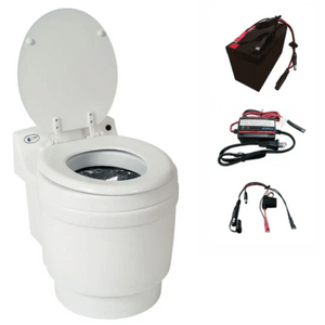 Picture of Laveo Dry Flush Portable Toilet with battery and charger Power Option - White