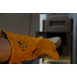 Pictutre of North Shore Sauna Heat Resistang Leather Gloves worn and being used