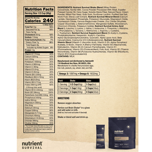 Nutrient Survival - Brain Shake Chocolate Nutrition Facts