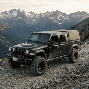 Overland Vehicle Systems Expedition Truck Cap for 2020 to 2026 Jeep Gladiator - 5 ft. Bed parked