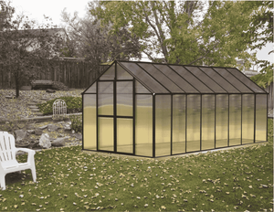 Riverstone MONT Black Greenhouse on backyard