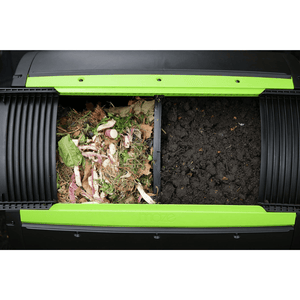 Riverstone Maze 65 Gallon Compost Tumbler filled