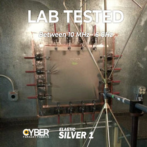 CYBER Faraday Fabric EMF RF Shielding Silver Elastic Fabric 62″ x 1′ - Faraday Defense