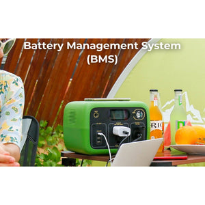 Photo of Bluetti - AC30 300Wh/300W Portable Power Station in color green beside fruits and beverages.