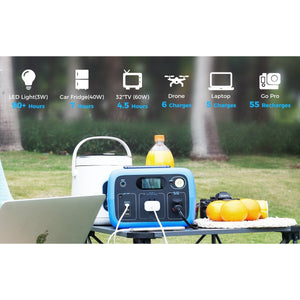 Photo of Bluetti - AC30 300Wh/300W Portable Power Station in color blue hooked in a laptop.