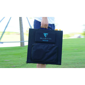 Photo of Bluetti - SP120 120W Solar Panel in a bag being held.