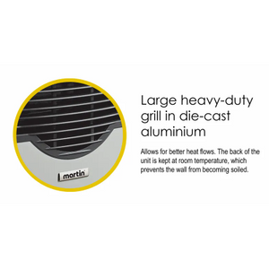 Picture of Martin - Natural Gas Direct Vent Thermostatic Heater 11,000 Btu MDV12N Large heavy-duty grill in die-cast aluminum that says it allows for better heat flows and the back of the unit is kept at room temperature, which prevents the wall from becoming soiled.