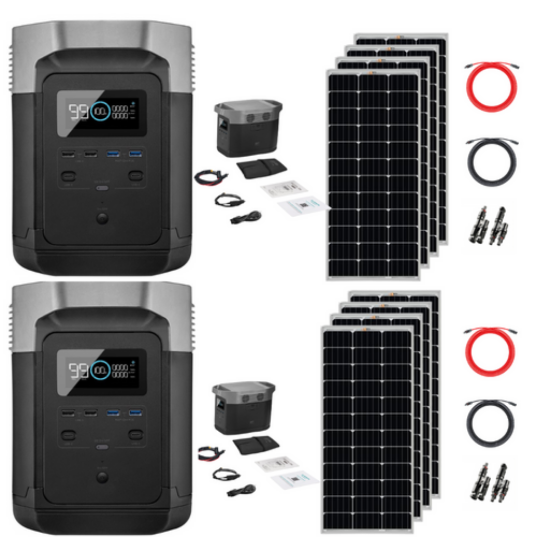 EcoFlow Delta Pro bundles with cables and solar panels