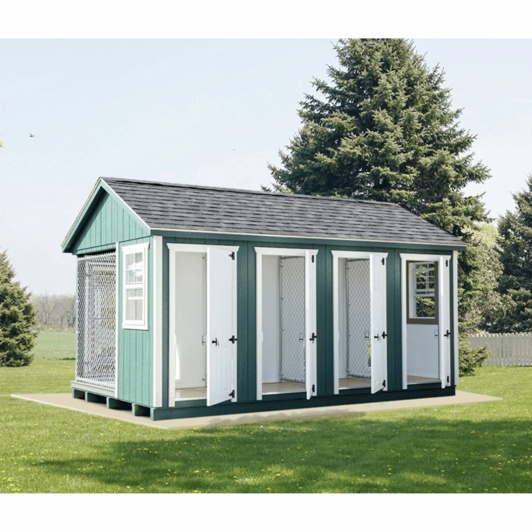 Picture of 10 x 16 Commercial Dog Kennel with doors opened