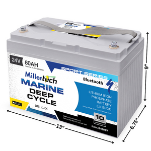 MillerTech  24V 80AH Sport Series Lithium Battery with Bluetooth (2480-BT) Measurements