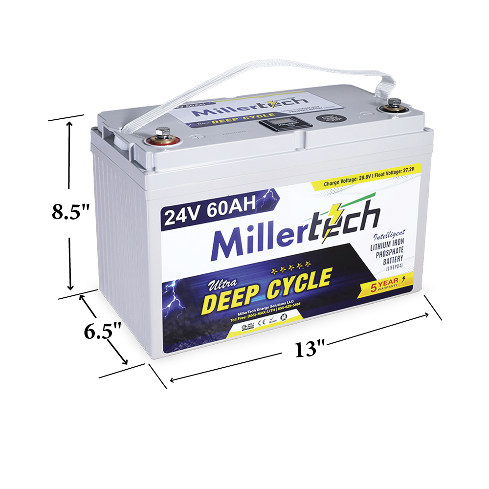 MillerTech 24V 60AH Intelligent Lithium Battery (2460L) Measurements