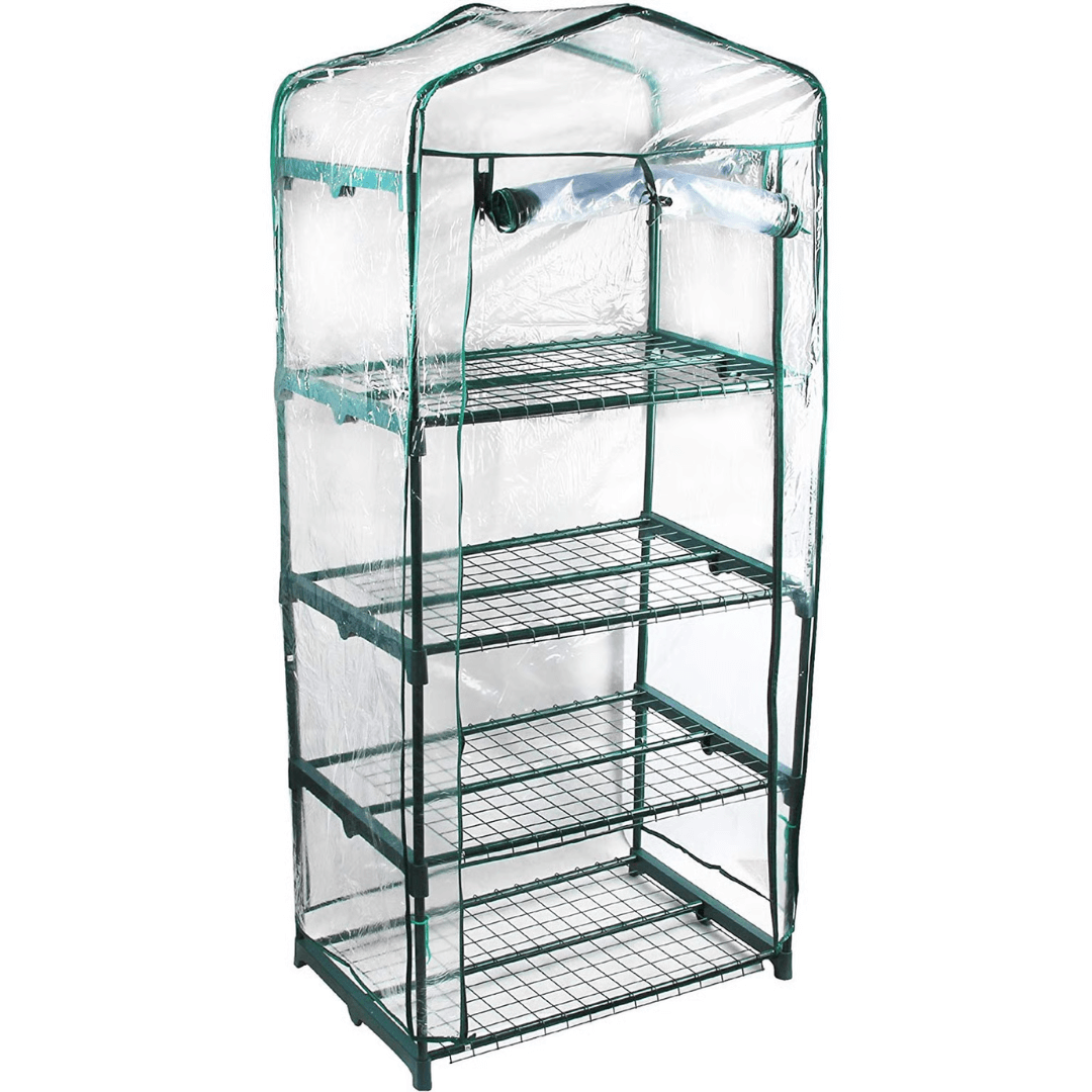 4 Tier Portable Rolling Greenhouse with Clear Cover