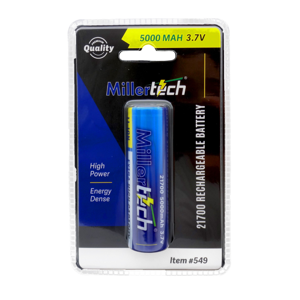 MillerTech Model 549 21700 Rechargeable Battery 3.7V-5000MAH