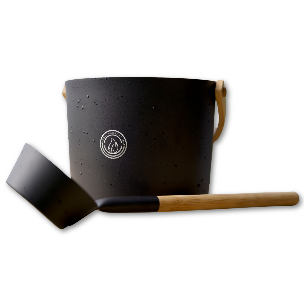 Picture of 5L Black Aluminum Sauna Bucket and Ladle Set with Elegant Bamboo Handles