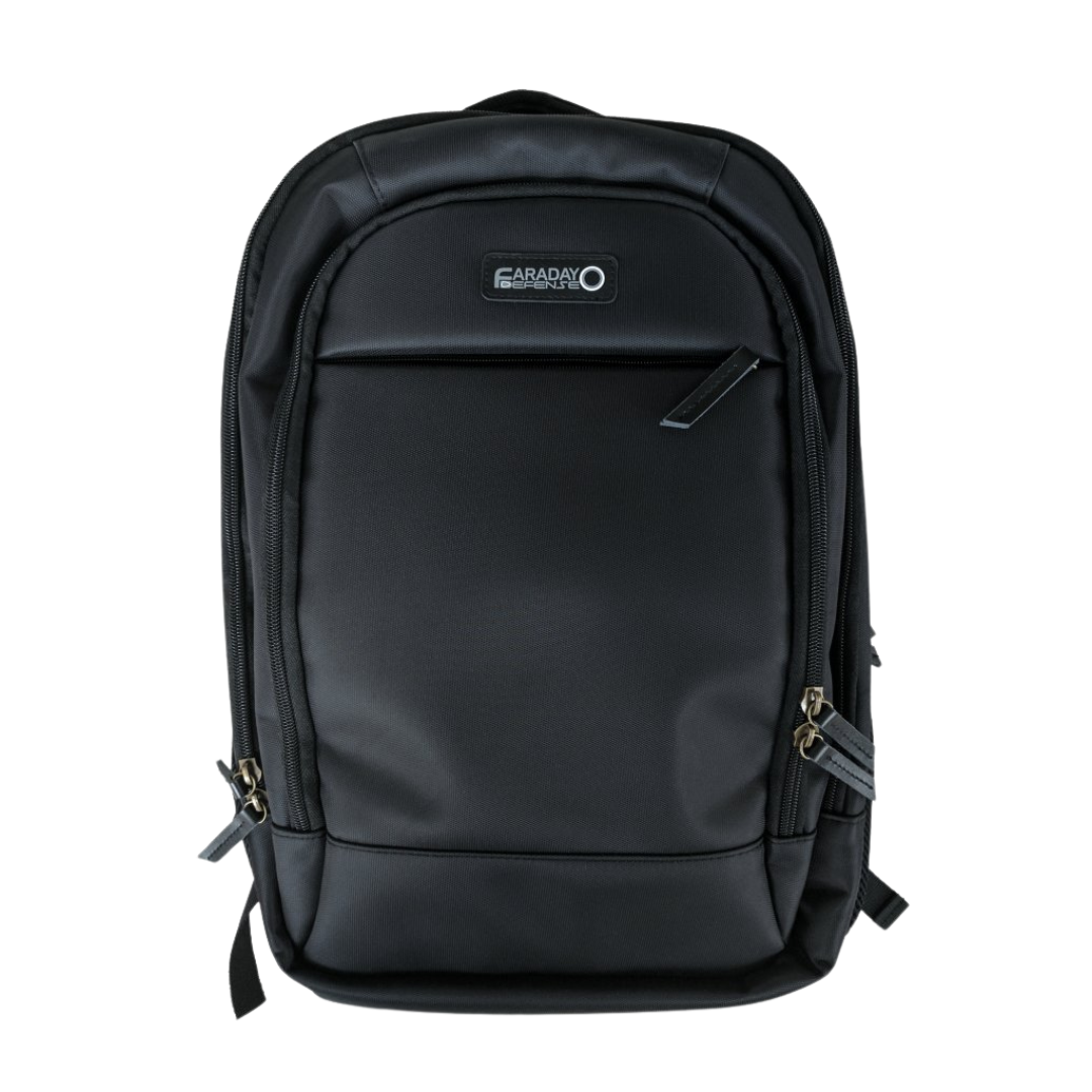 A photo showing the black Faraday Defense Backpack