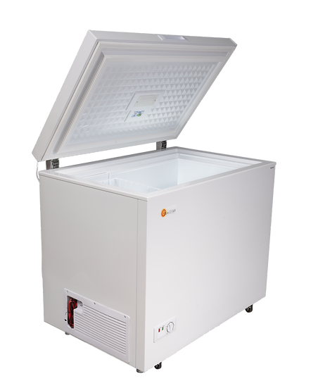 angled picture of SunStar Solar 8CU Chest Freezer opened