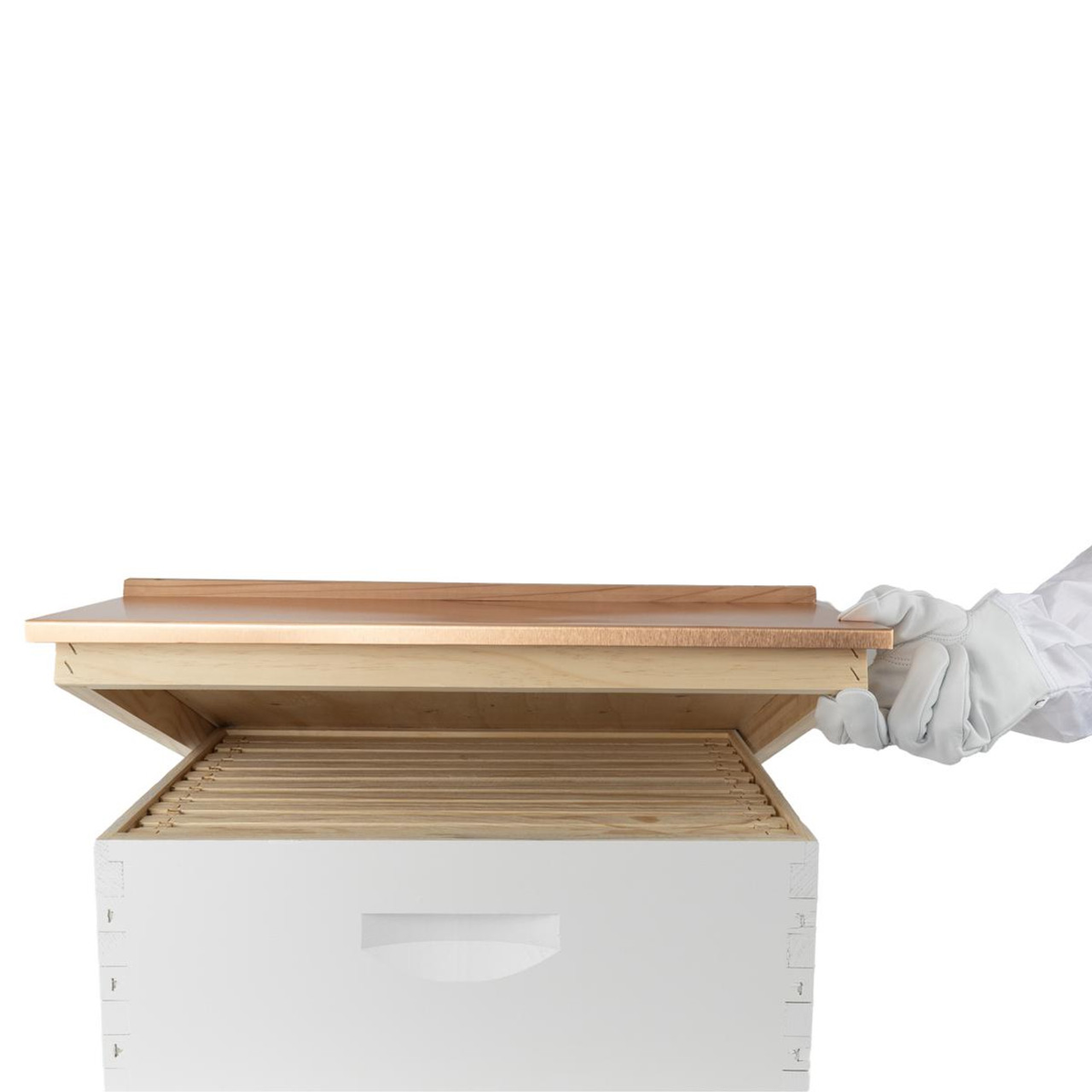 Assembled 9 5/8&quot; Deep Bee Hive Kit with Plastic Wax Coated Foundation and Assembled Frames slight lid open