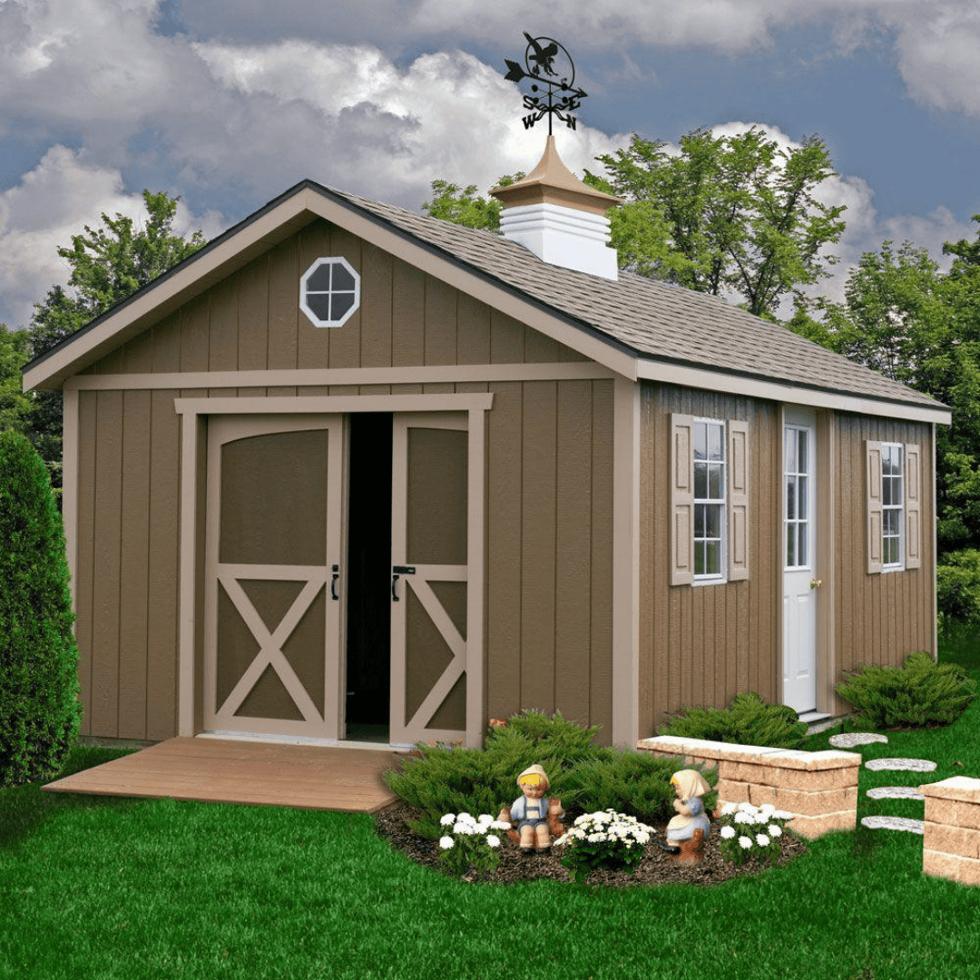 Best Barns Crafters Connection brown in backyard with door ajar