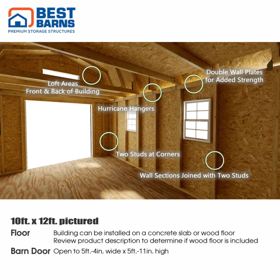 Best Barns Craftsman&#39;s Cove Door Gable Interior 3