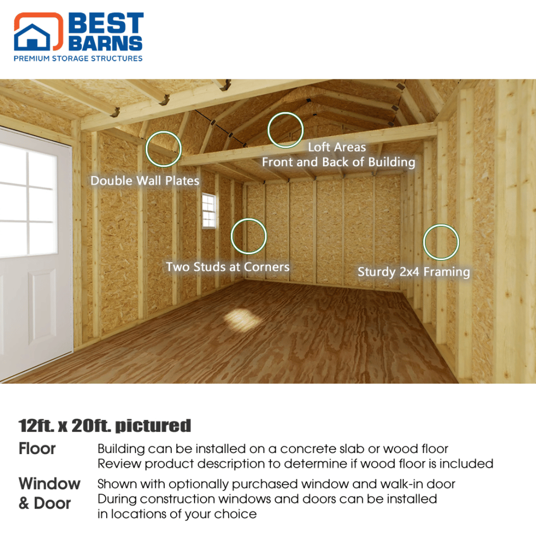 Best Barns Maker&#39;s Loft Series Garage Kits 12x20 interior Features