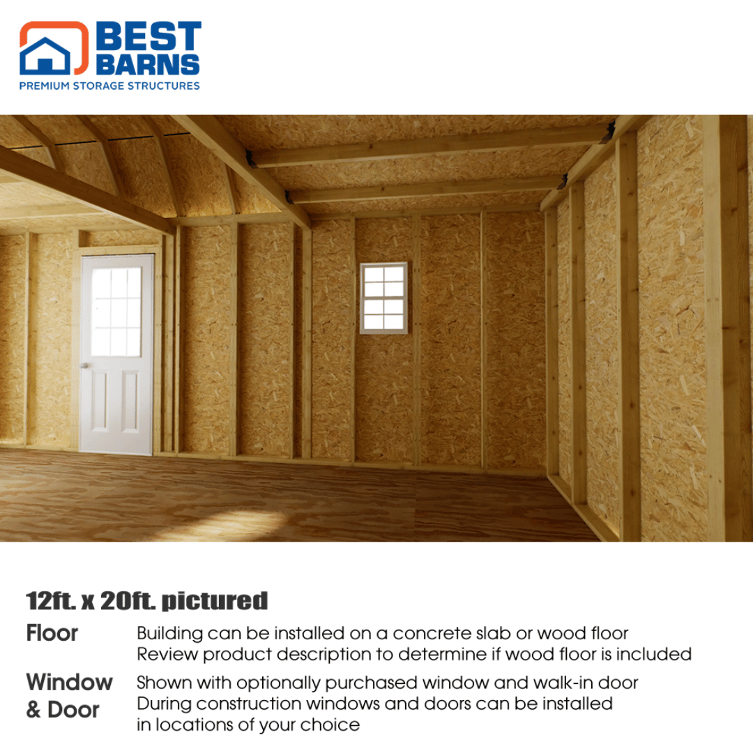 Best Barns Maker&#39;s Loft Series Garage Kits 12x20 with doors and windows interior