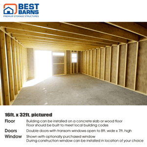 Best Barns Maker's Loft Series Garage Kits 16 x 32 interior
