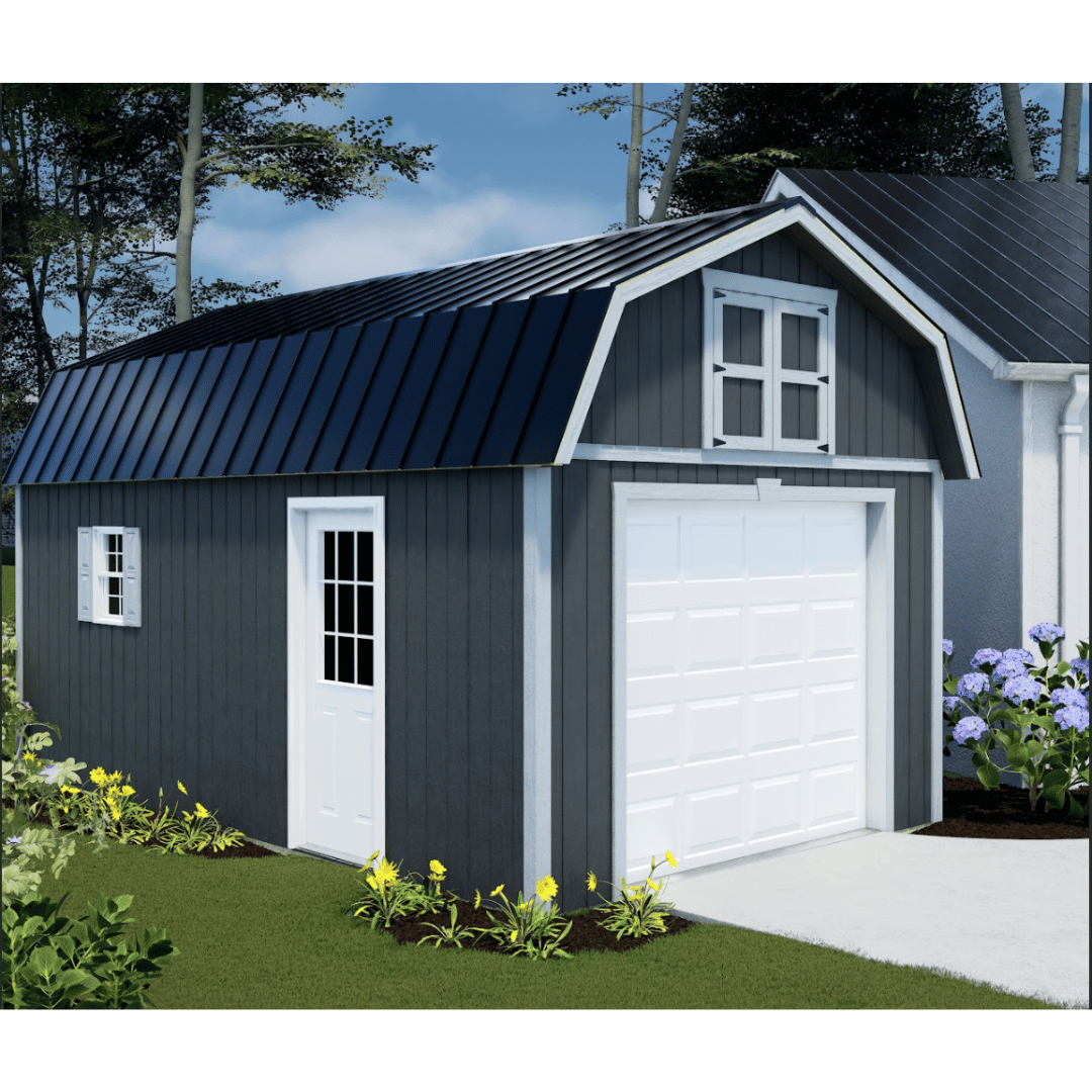 Best Barns Maker&#39;s Loft Series Garage Kits Blue outdoor setup