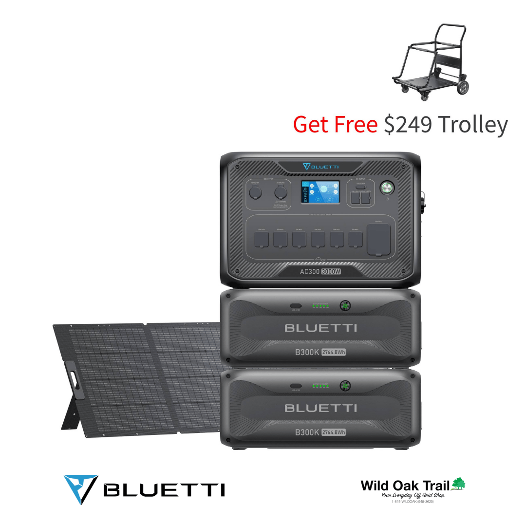 Bluetti AC300 with two B300K Batteries and 350W solar panel