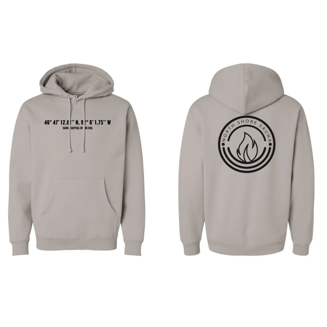 Front and back photo of Cement Sauna Capital Hoodie