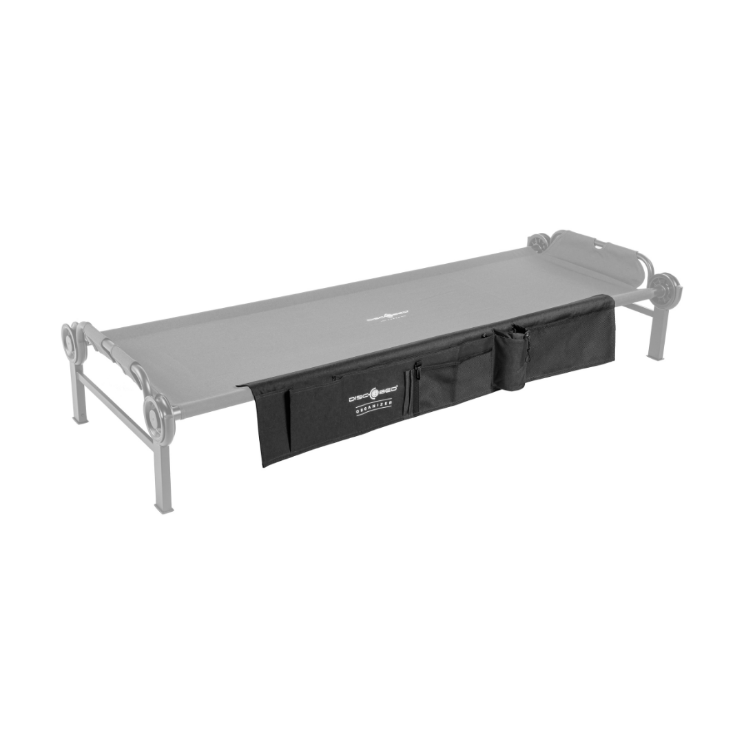 Disc-O-Bed Adult Bed Side Organizer black attached to bunk