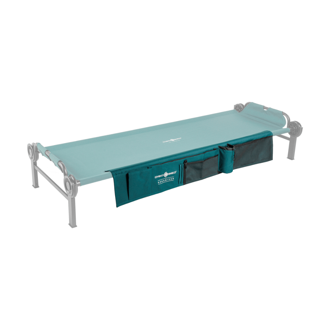Disc-O-Bed Adult Bed Side Organizer green attached to bunk