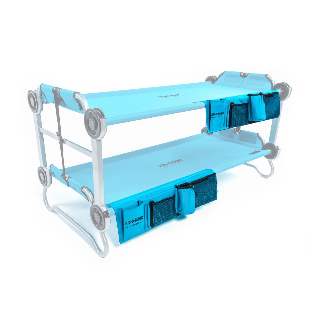 Disc-O-Bed Kid-O-Bunk Side Organizer teal blue attached to bunk
