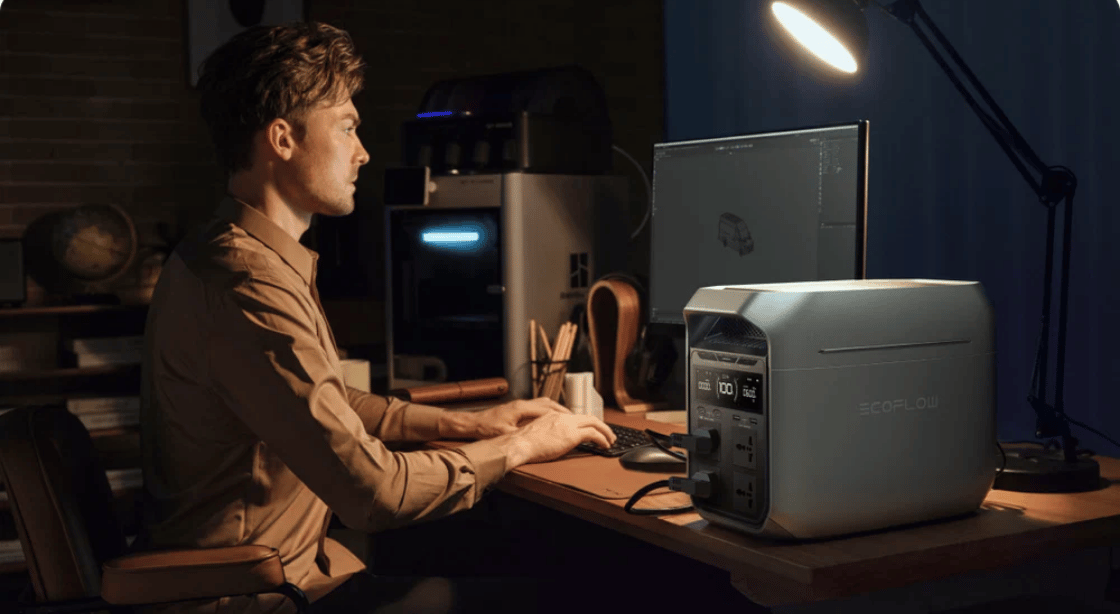 EcoFlow DELTA 3 Plus Portable Power Station powering a pc