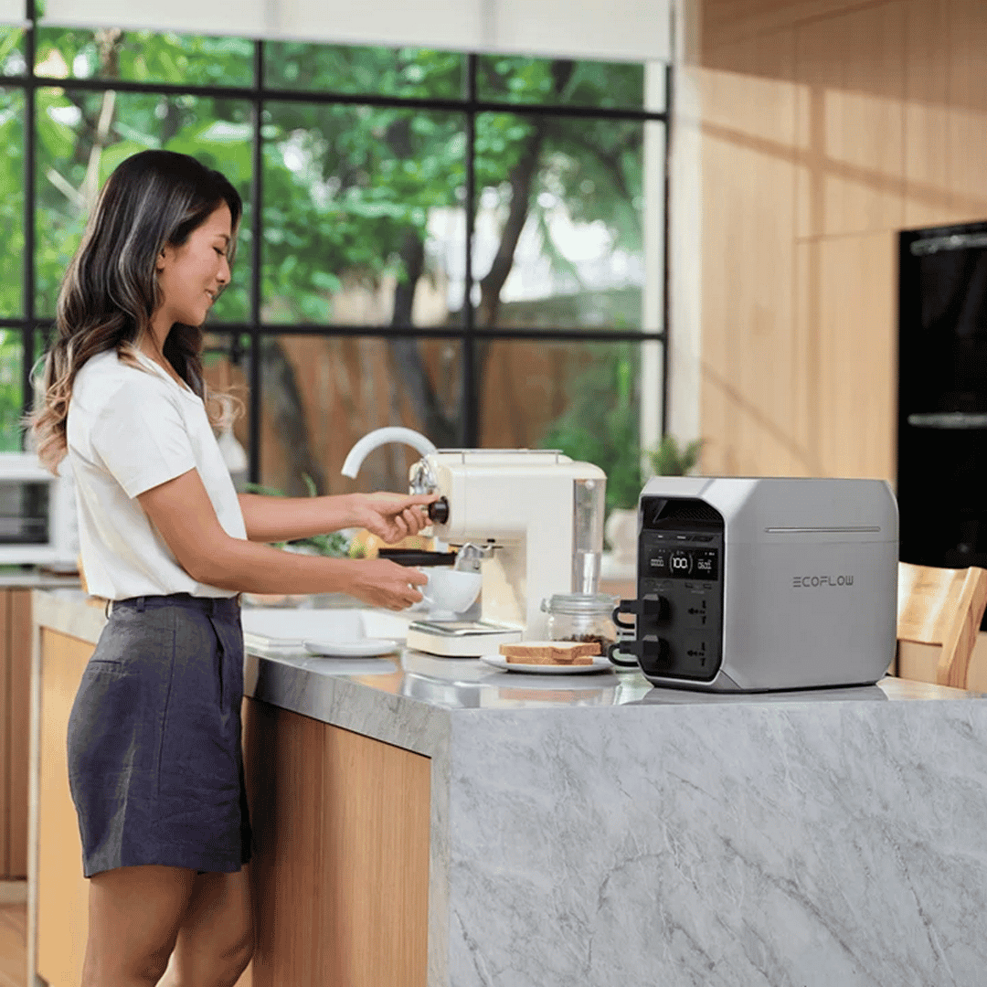 EcoFlow DELTA 3 Plus Portable Power Station powering kitchen appliances