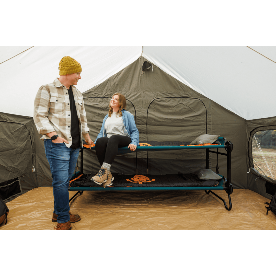Extra Large Disc-O-Bed Portable Cot System bunked inside tent