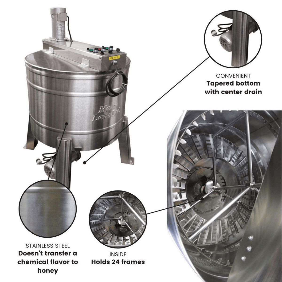 HH813 24 Frame Radial Mann Lake Honey Extractor with Auger build quality and features