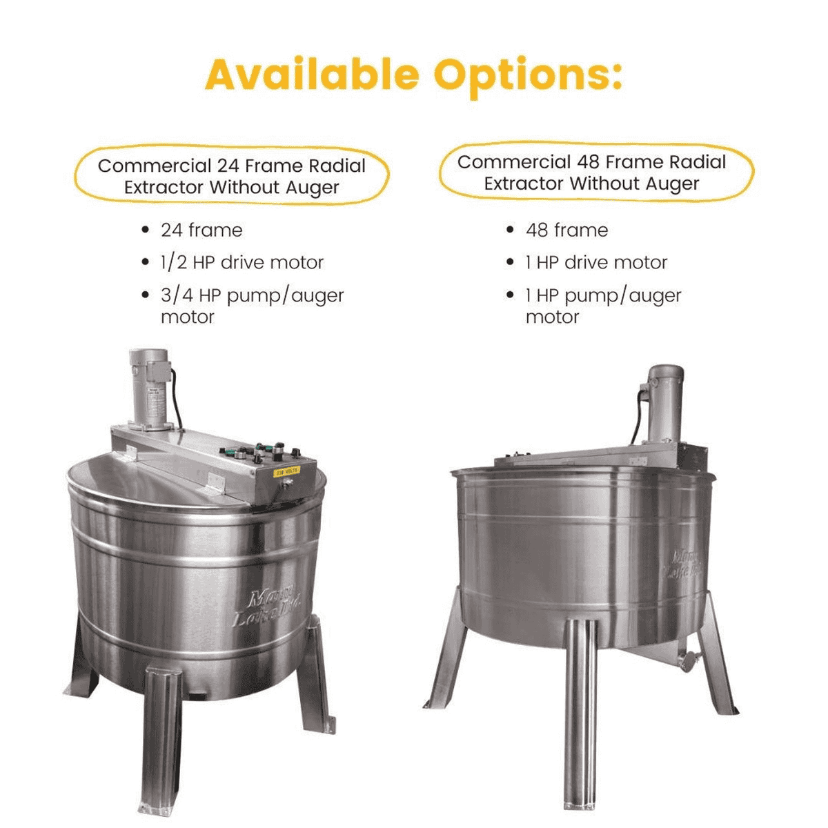 HH913 24 Frame and HH926 48 Frame Radial Mann Lake Honey Extractor without Auger comparison