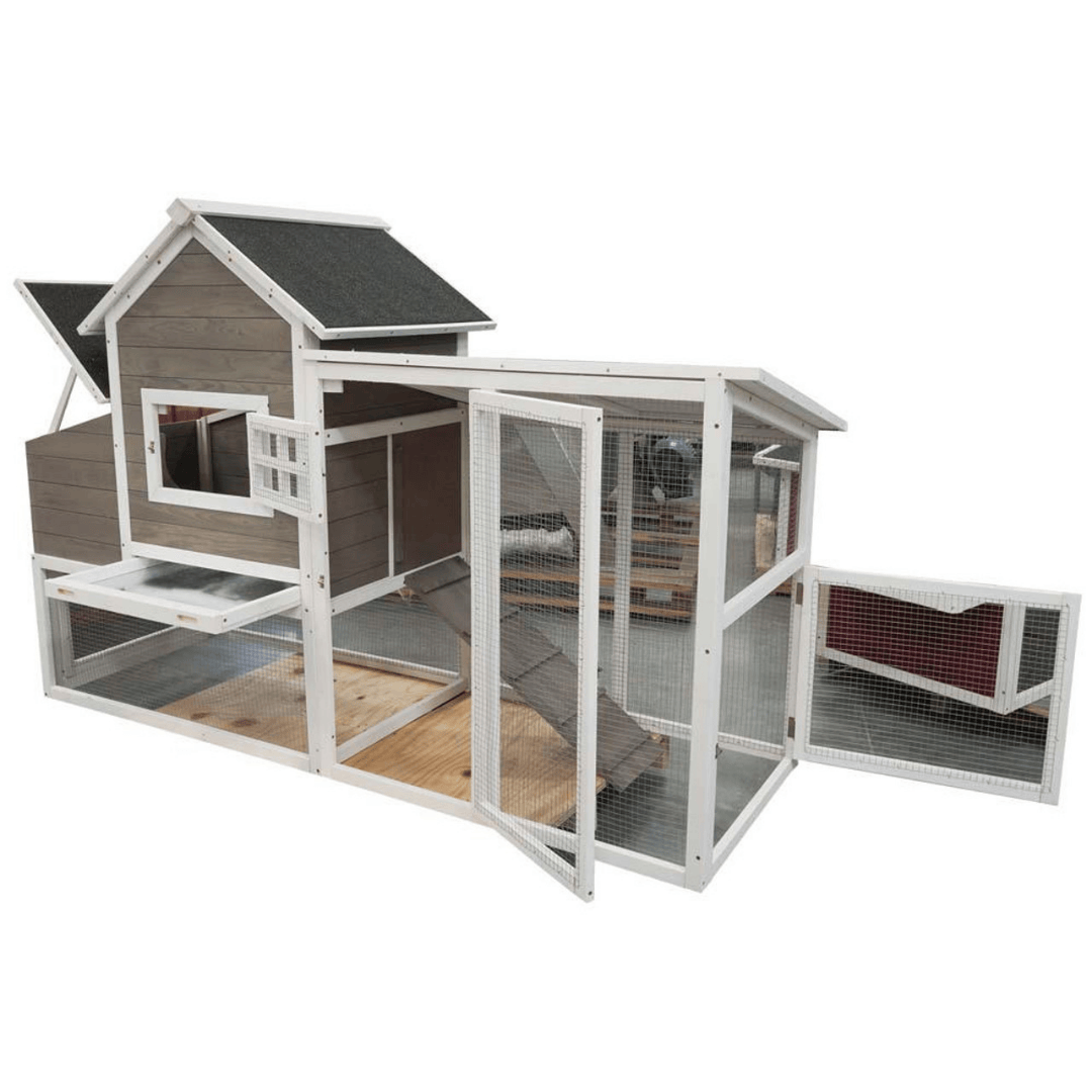 Hen House - Stromberg&#39;s Chicken Coop with Run with opened doors angled view