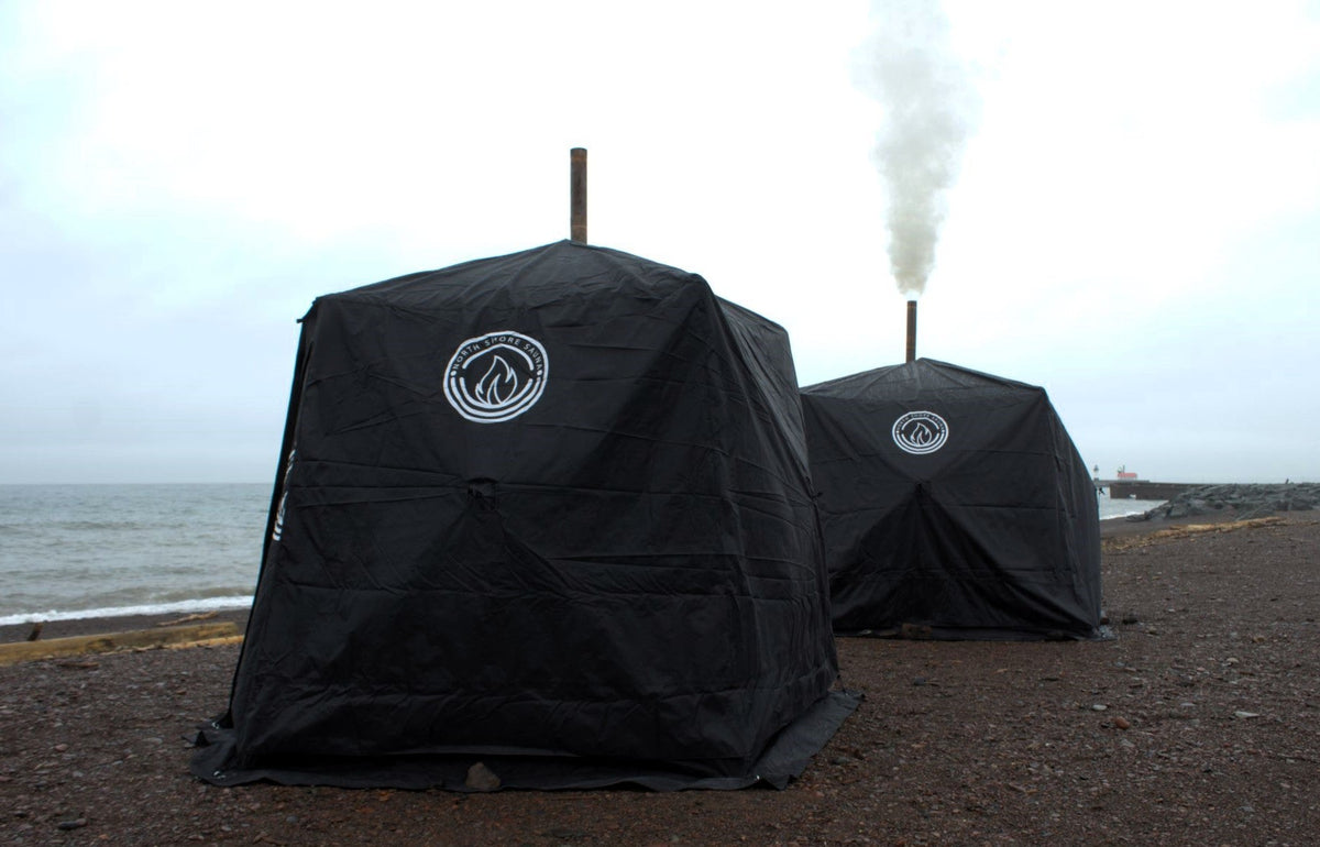 Picture of two Full Cover for Nova 4 Sauna Tent setup 