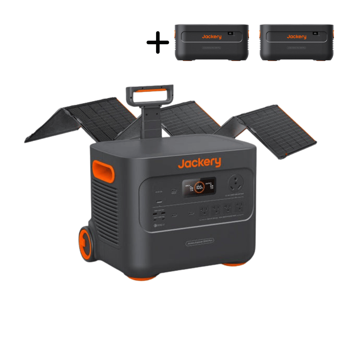 Jackery Explorer 2000 Plus with two battery packs and 500w solar panel