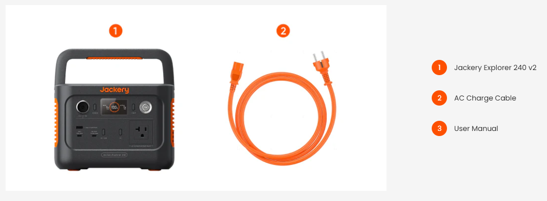 Jackery Explorer 240 v2 Portable Power Station Inclusions